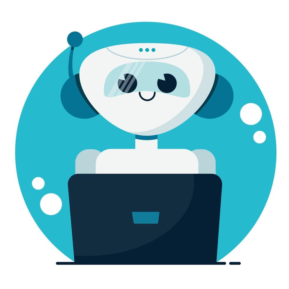 sonriente robot lindo chat bot. concepto de servicio de soporte. vector