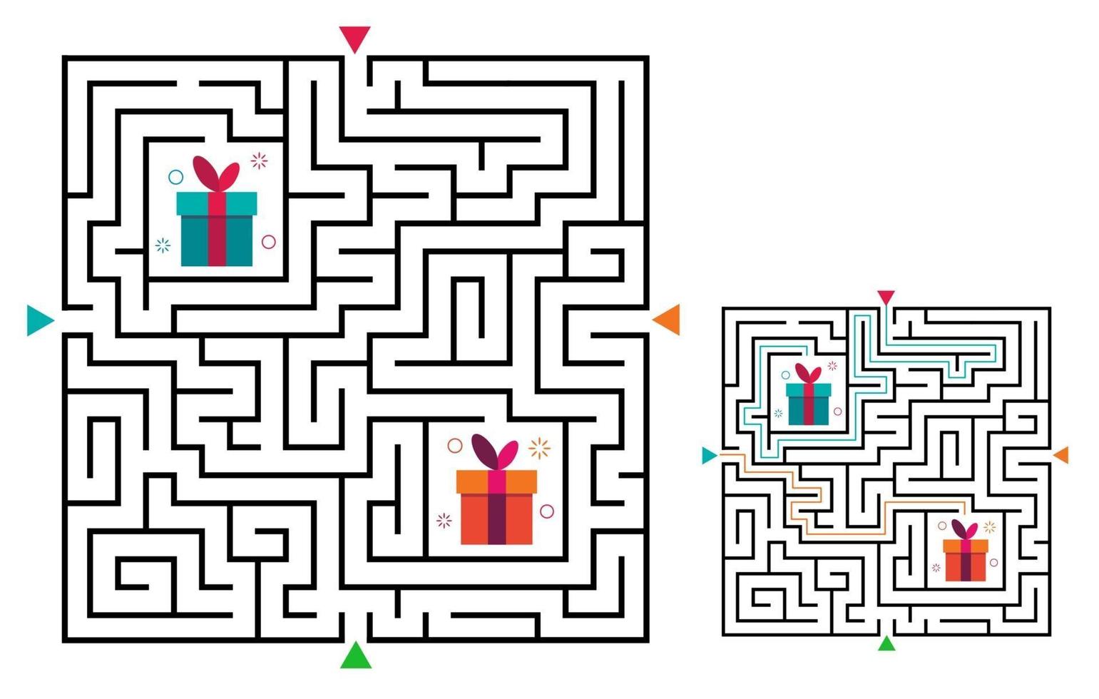 Square maze labyrinth game for kids. Labyrinth logic conundrum. vector