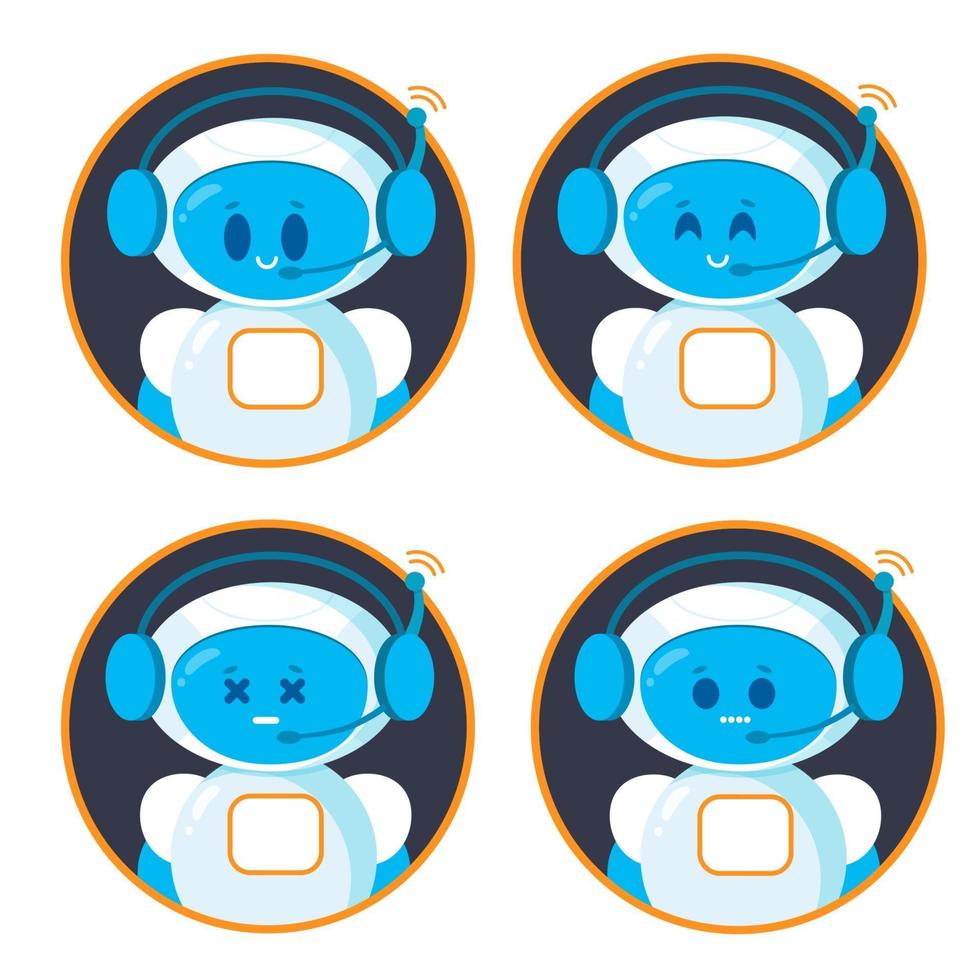 Chatbot icon set. Cute smiling robots. Modern flat vector