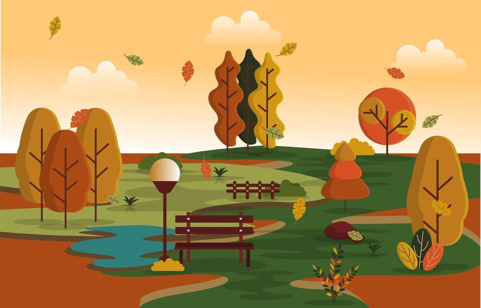 otoño temporada de otoño campo parque naturaleza paisaje vector