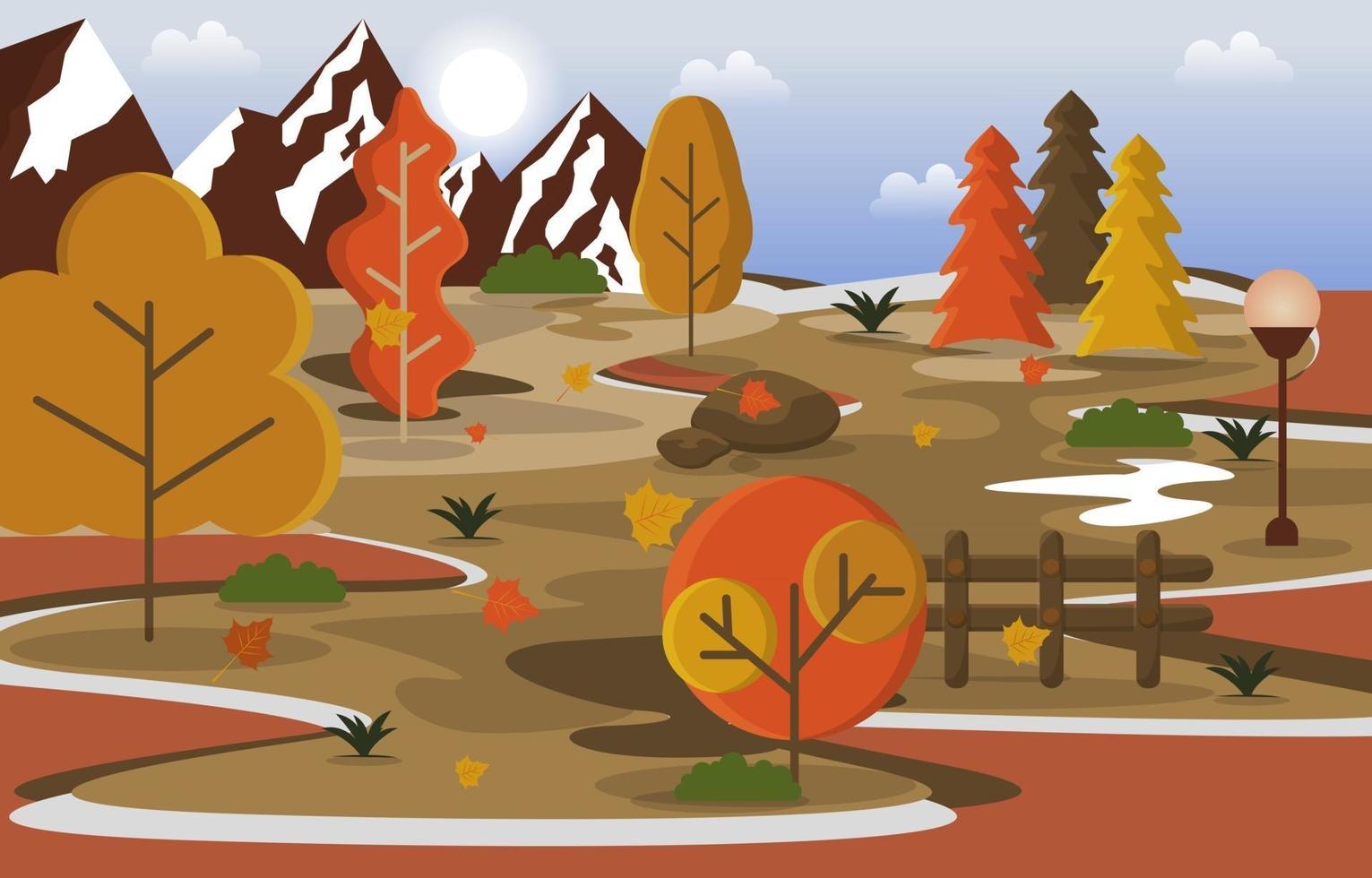 otoño temporada de otoño campo montaña naturaleza paisaje vector