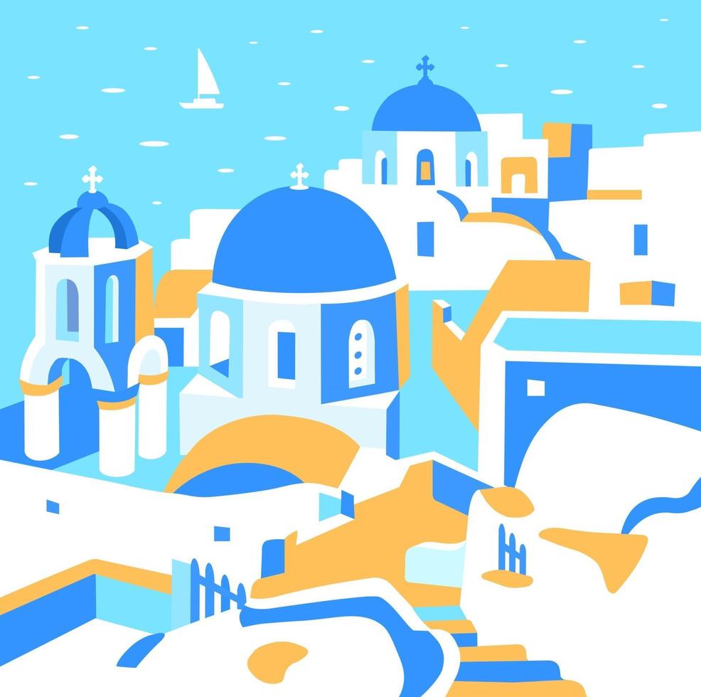 isla de santorini, grecia. postal publicitaria cuadrada. vector