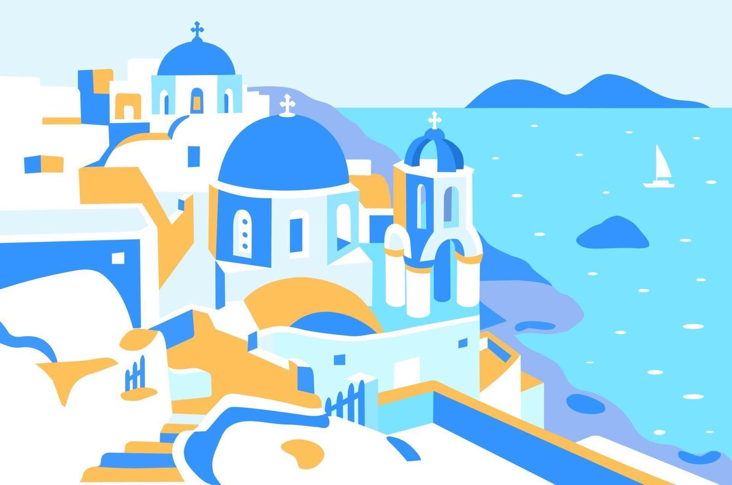 Santorini island, Greece. Vector illustration. Rectangular adver