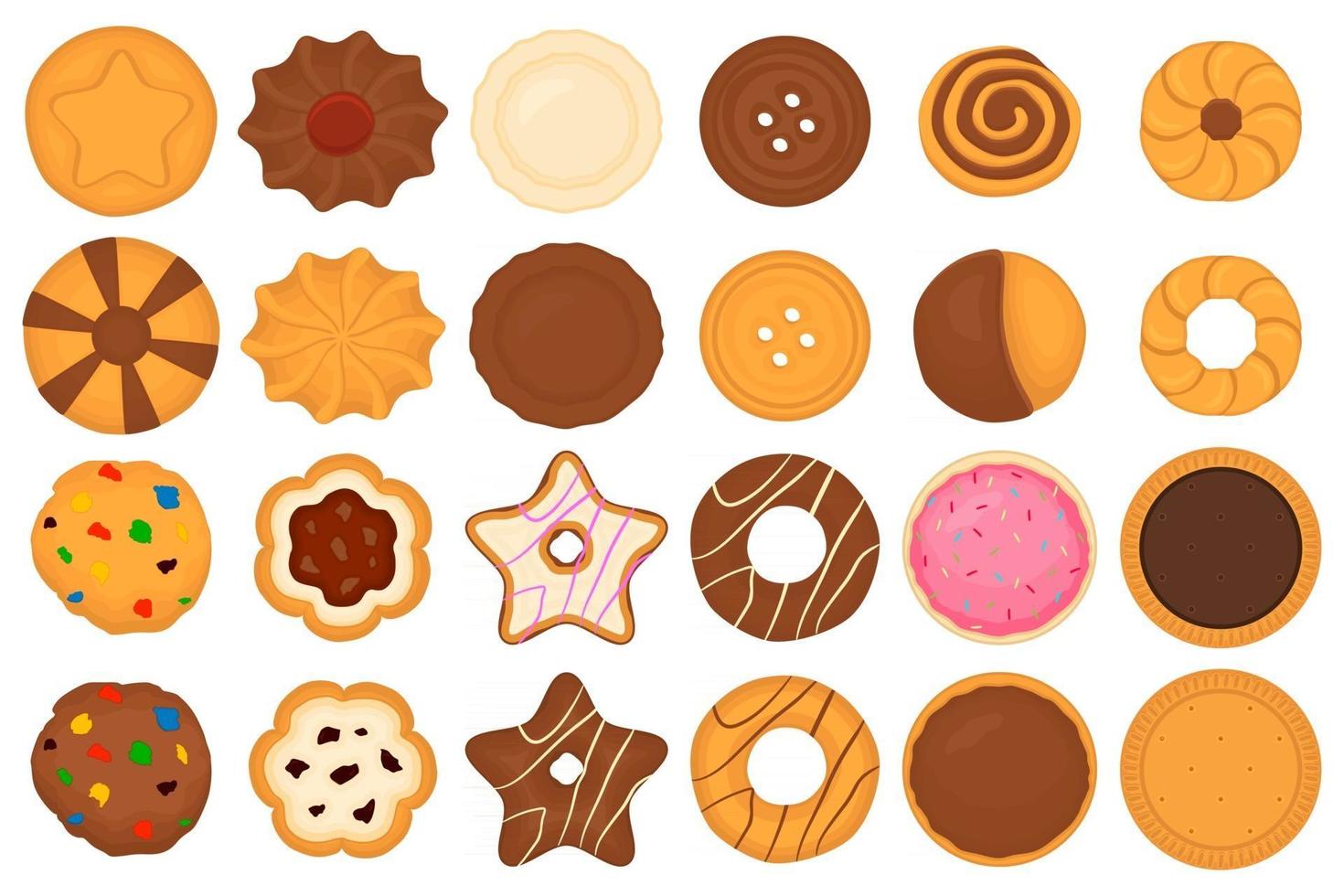 big set different biscuit, kit colorful pastry cookie vector