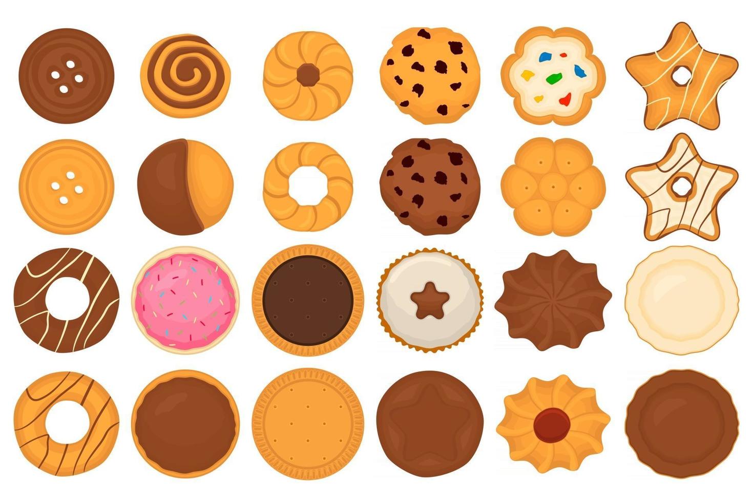 gran set de galletas diferentes, kit de galleta de pastelería colorida vector