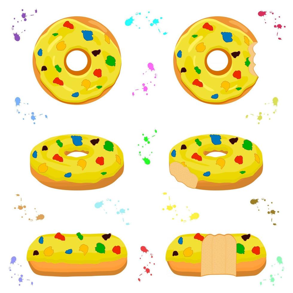 Illustration on theme big set different types sticky donuts vector