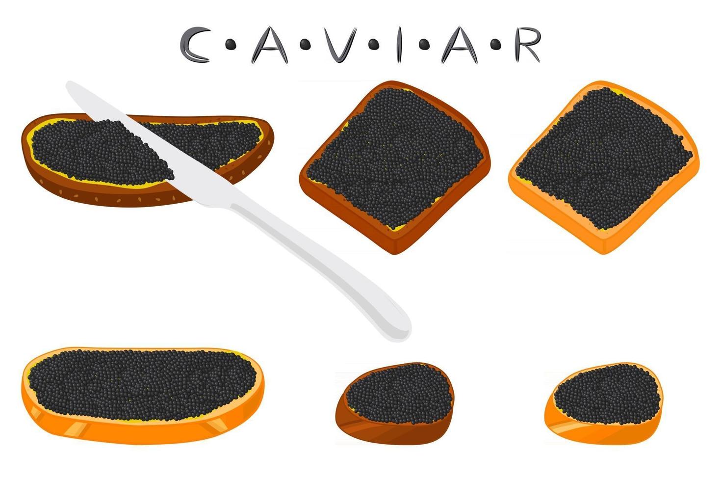 Ilustración sobre el tema del gran conjunto de varios tipos de caviar de pescado vector