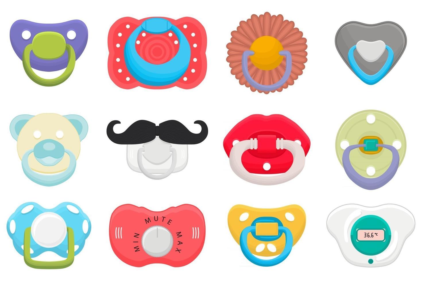 Illustration on theme big colored set baby pacifiers vector