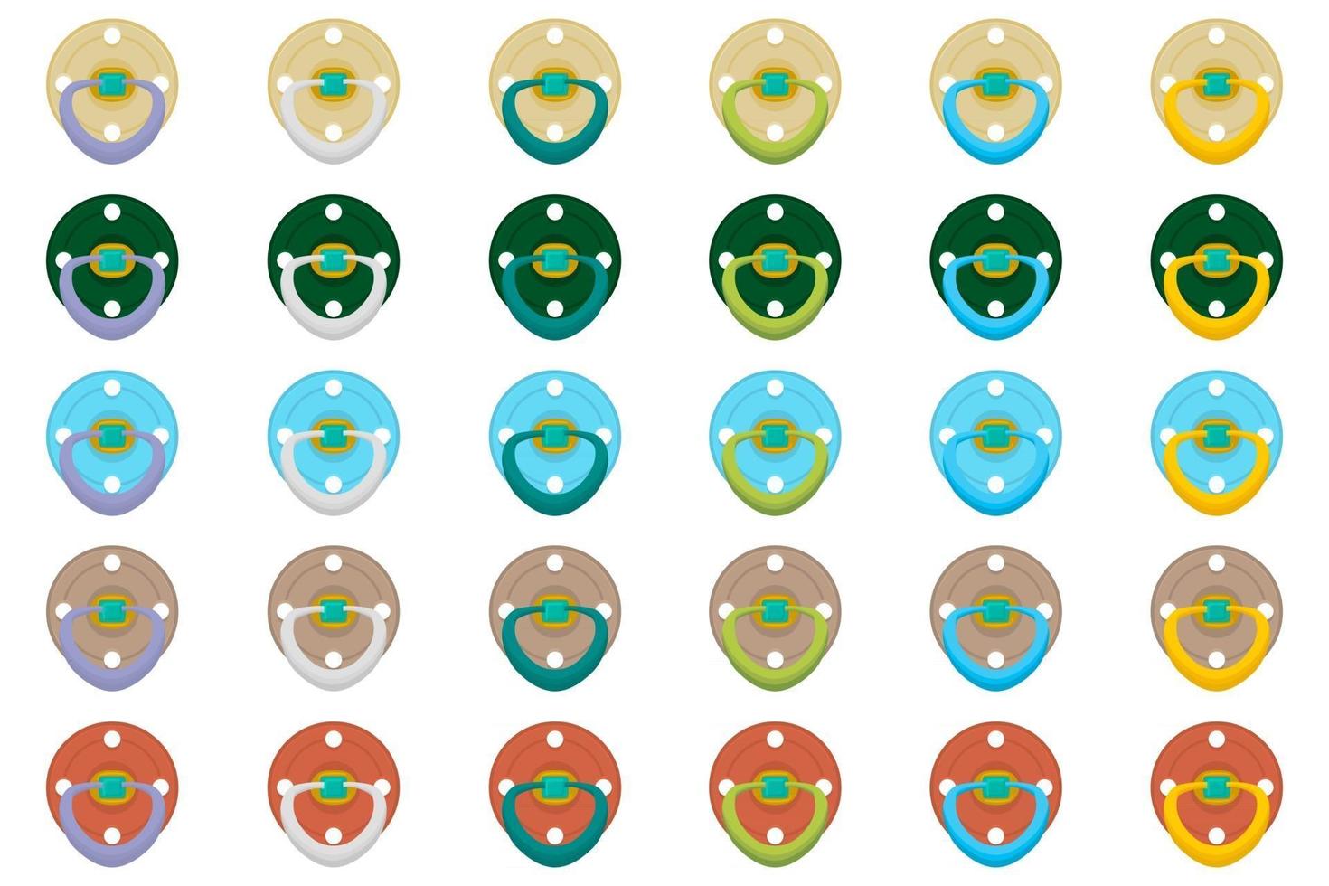 Illustration on theme big colored set baby pacifiers vector