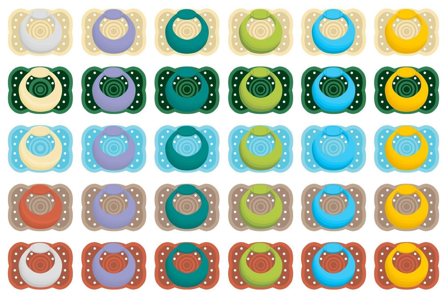 Illustration on theme big colored set baby pacifiers vector