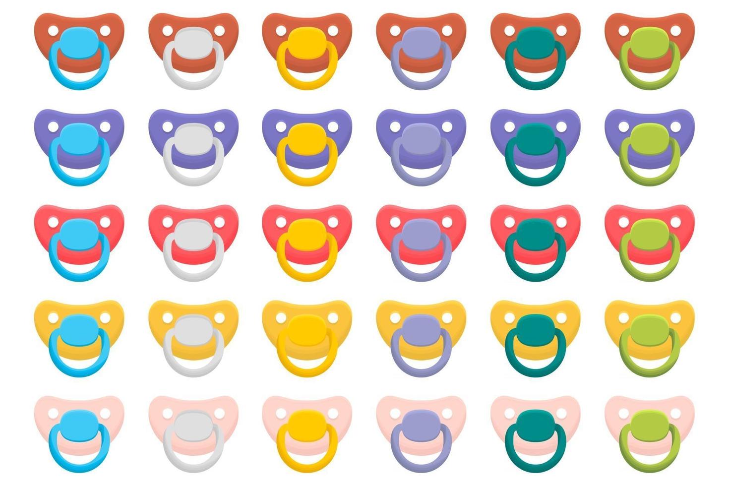 Illustration on theme big colored set baby pacifiers vector