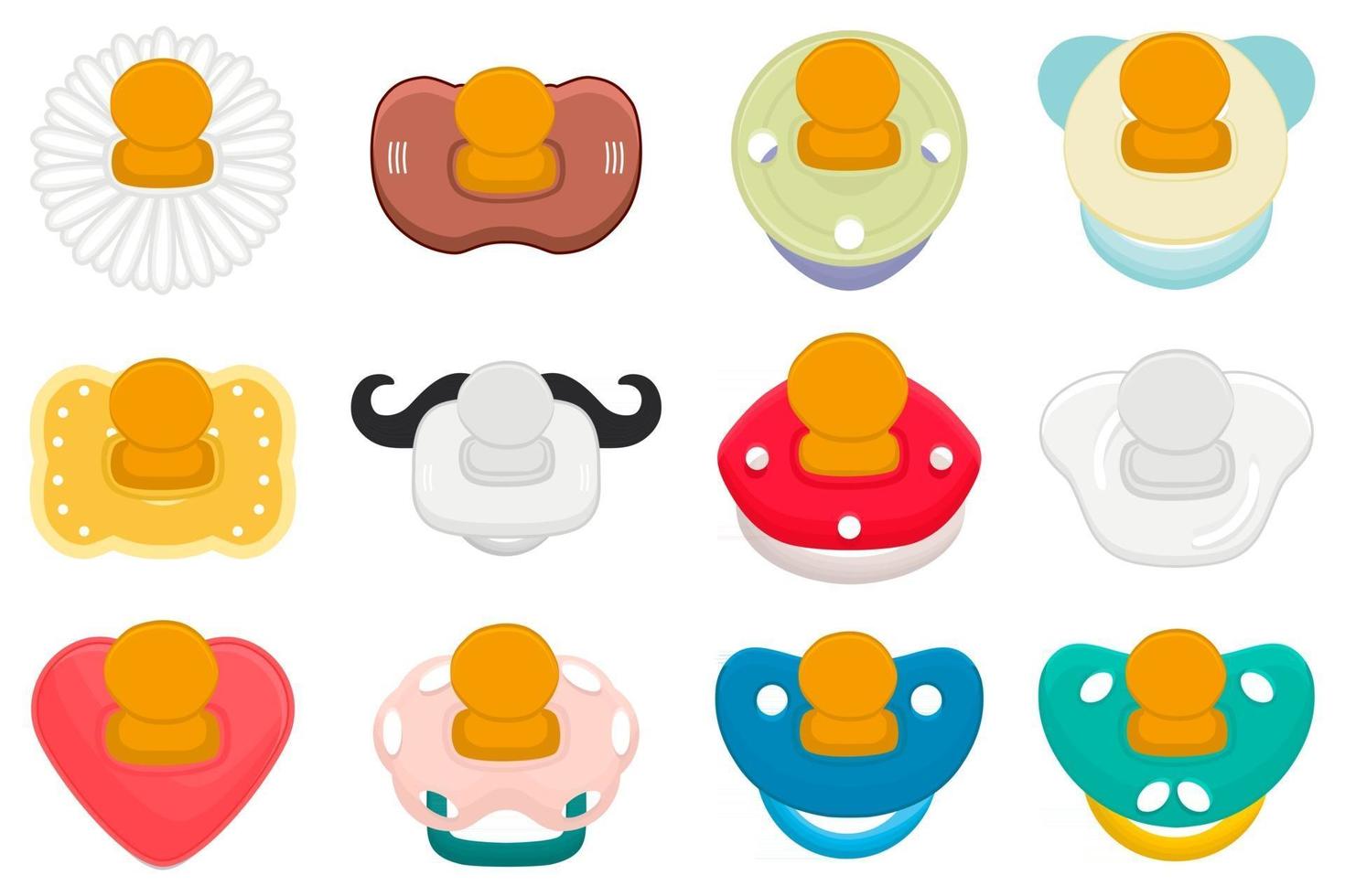 Illustration on theme big colored set baby pacifiers vector