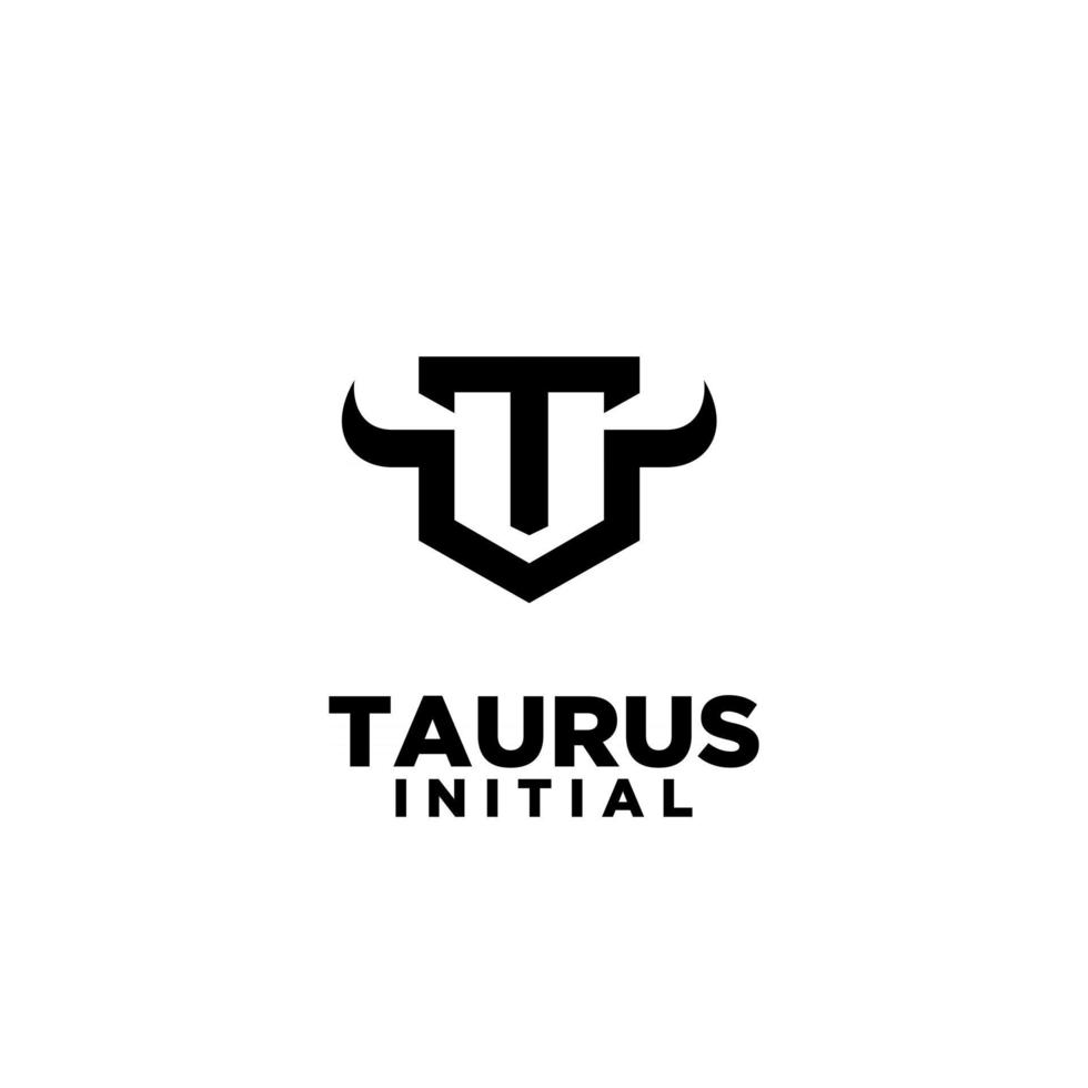 bull horn head taurus initial letter t black logo icon vector