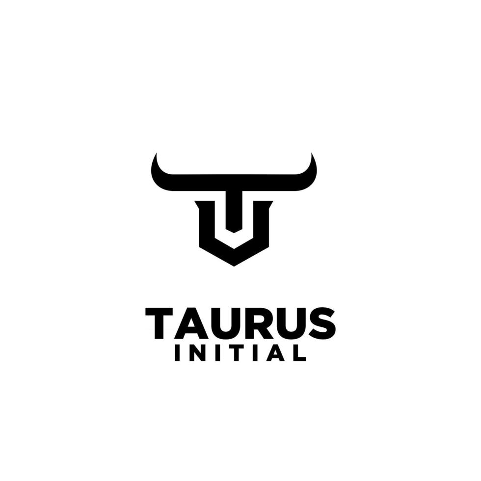 bull horn head taurus initial letter t black logo vector