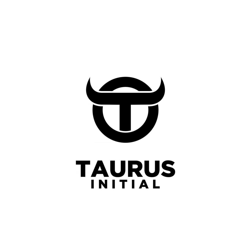 bull horn head taurus initial letter t black logo vector