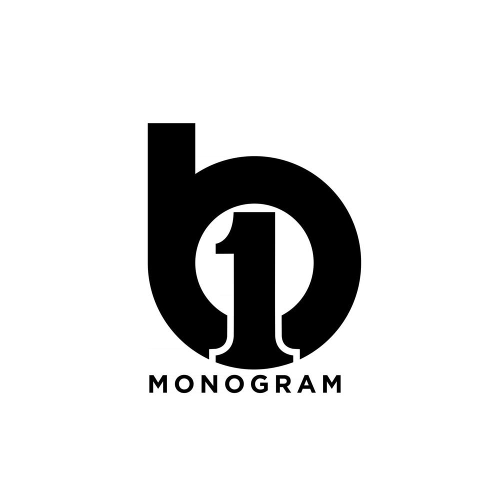 monograma mayúscula b uno 1 inicial vector diseño de logotipo negro