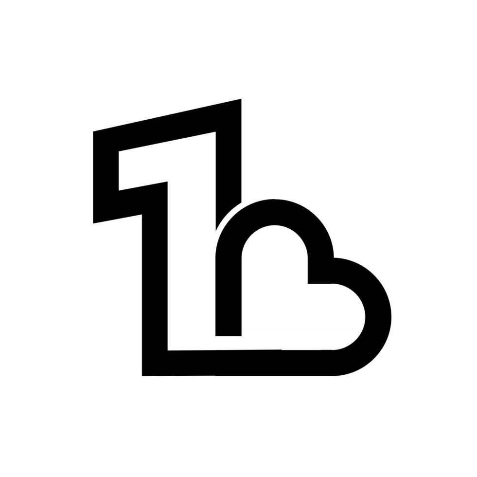 ONE heart 1 b letter logo black vector icon design