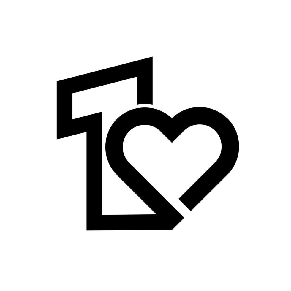 Un corazón 1 letra logo diseño de icono de vector negro aislado