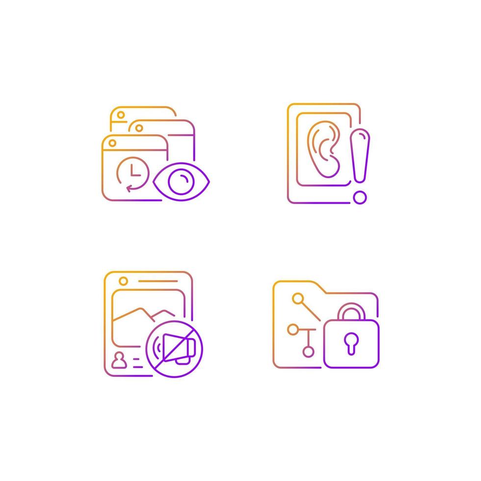 Computer activity monitoring gradient linear vector icons set