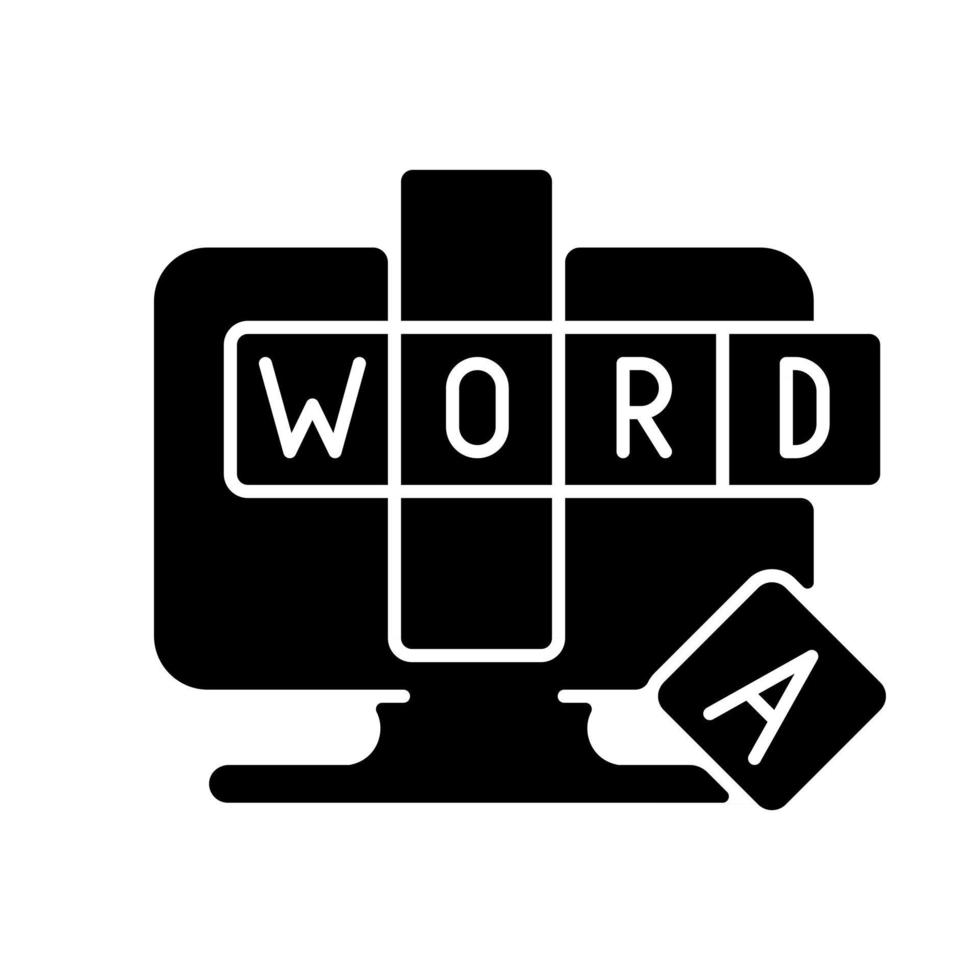 Online word games black glyph icon vector