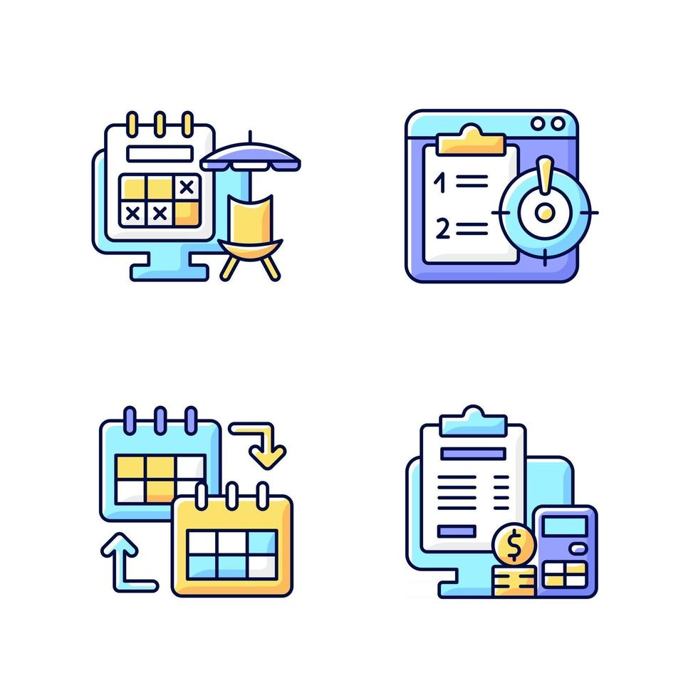 Remote work trackers RGB color icons set vector