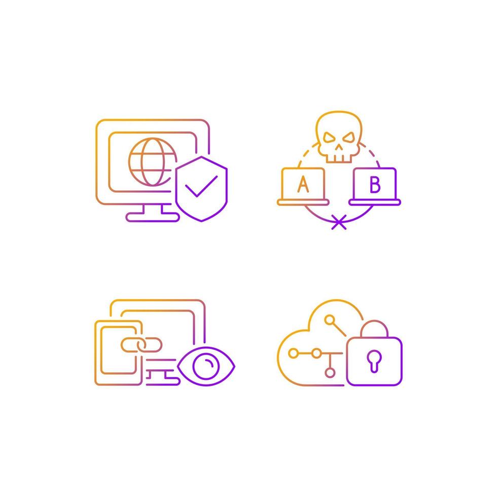 Internet privacy gradient linear vector icons set