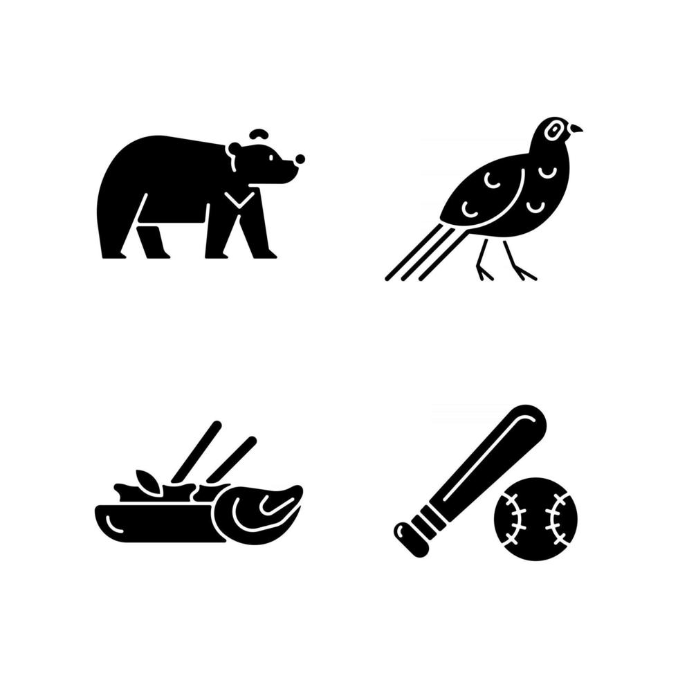 Taiwan national endemic black glyph icons set on white space. vector