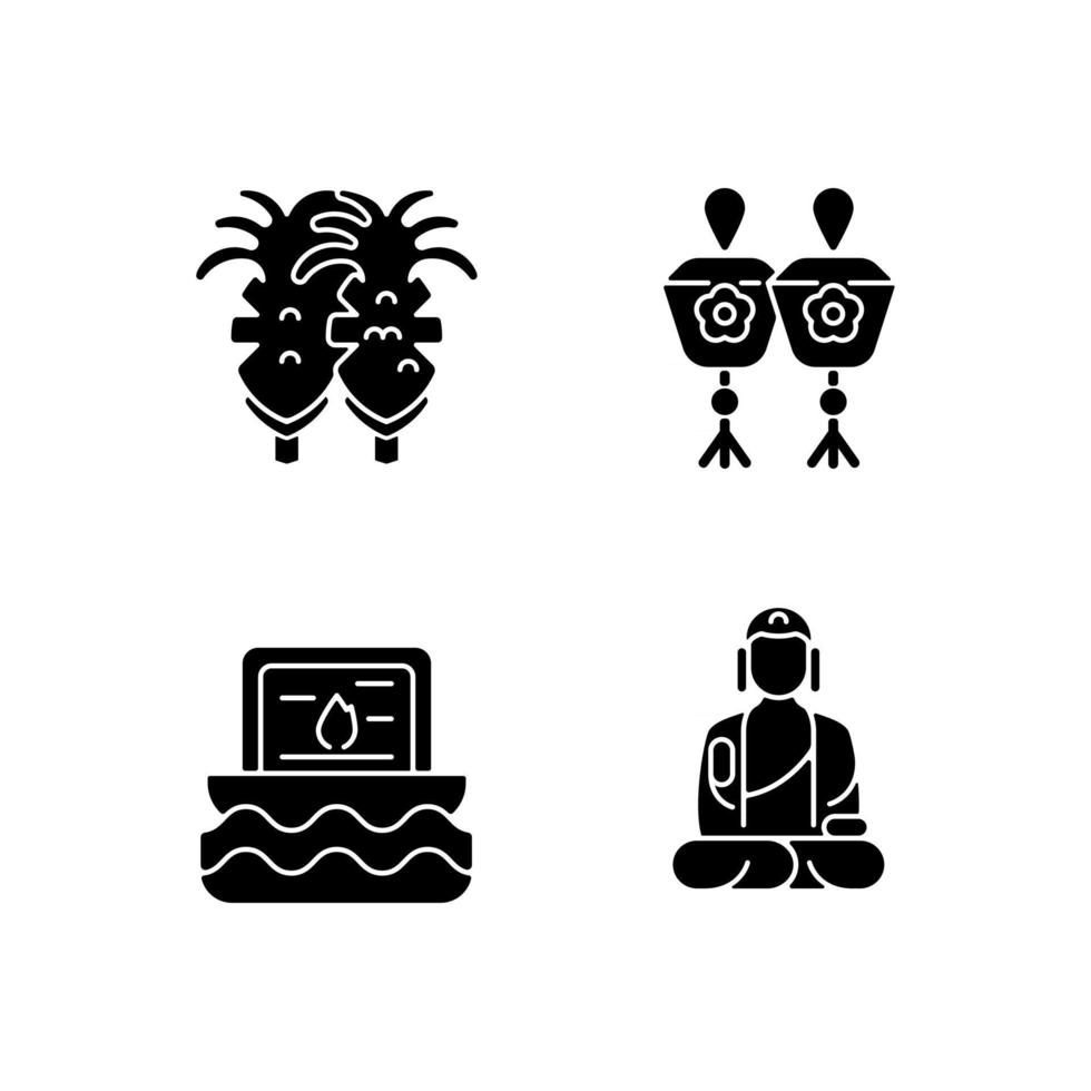 Taiwanese culture black glyph icons set on white space. vector