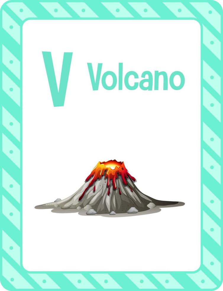 Alphabet flashcard with letter V for Volcano vector