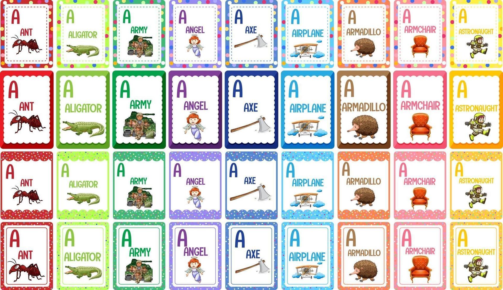 Letter A alphabet flashcard set vector