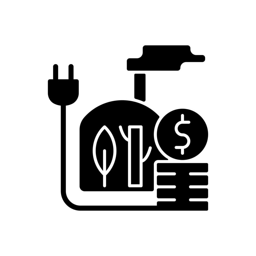 Biomass energy price black glyph icon vector