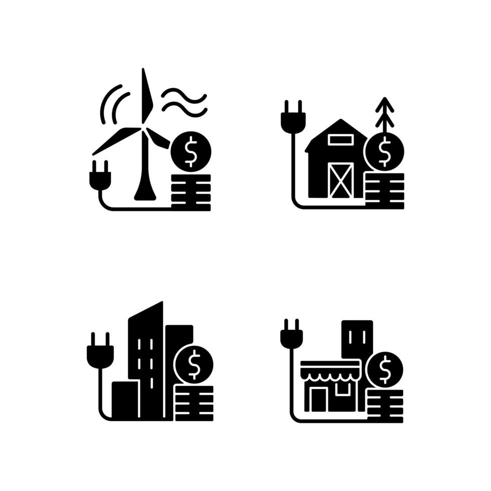 Electricity black glyph icons set on white space vector