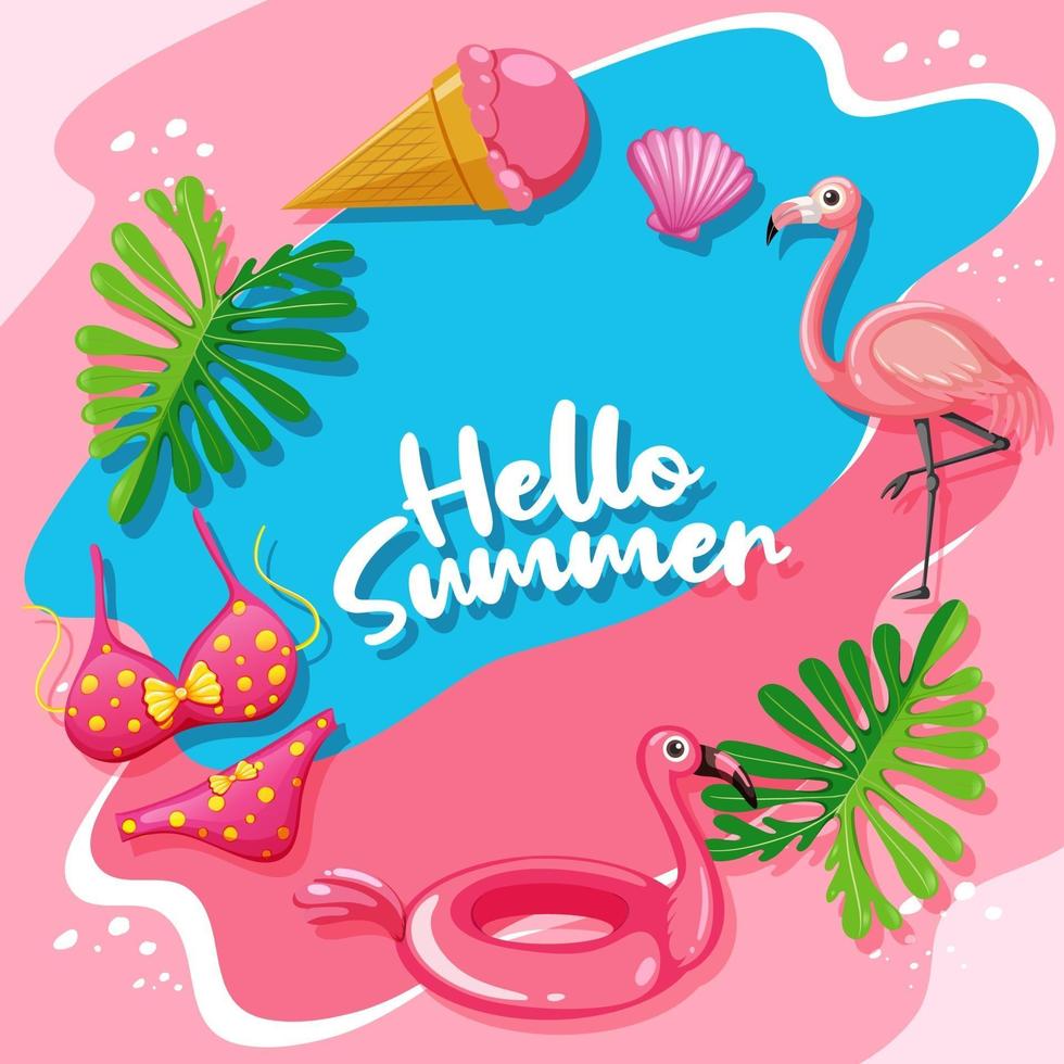 Hello Summer banner template in flamingo theme vector