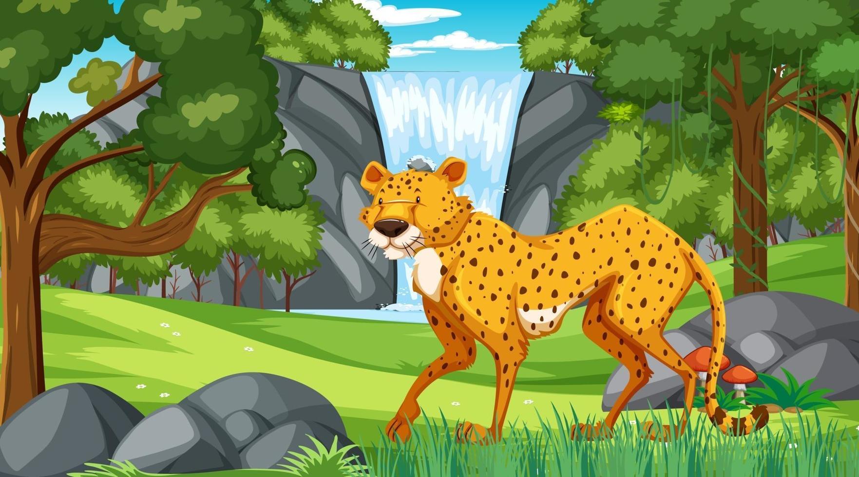 Cheetah in forest or rainforest at daytime scene vector