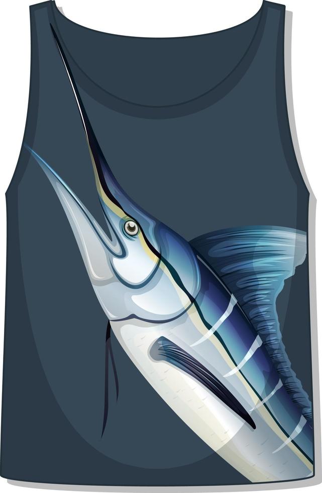 parte delantera de la camiseta sin mangas con plantilla de pez marlin vector