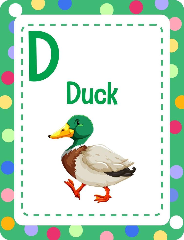 flashcard del alfabeto con la letra d para pato vector