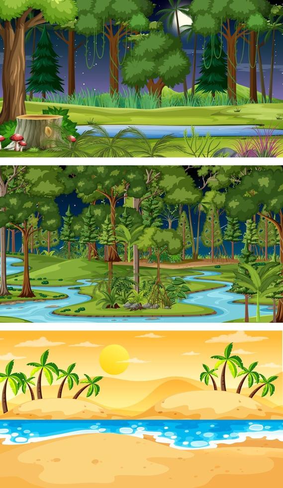 Three different nature horizontal scenes vector