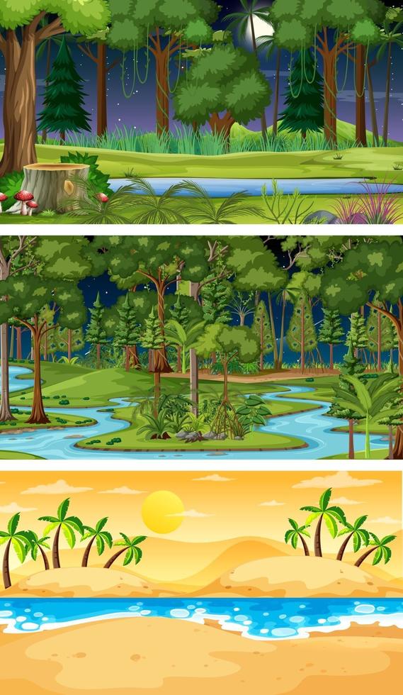 tres escenas horizontales de naturaleza diferente. vector