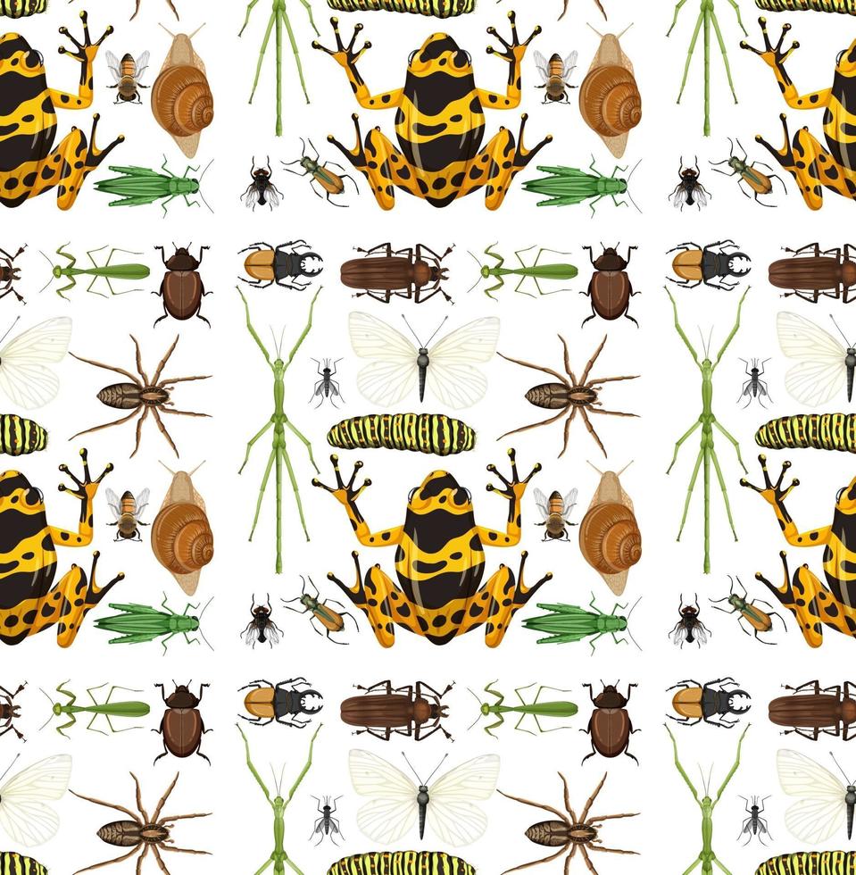Seamless pattern with many insects on white background vector