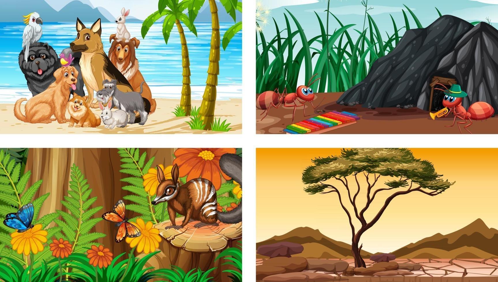 Four different nature horizontal scene vector
