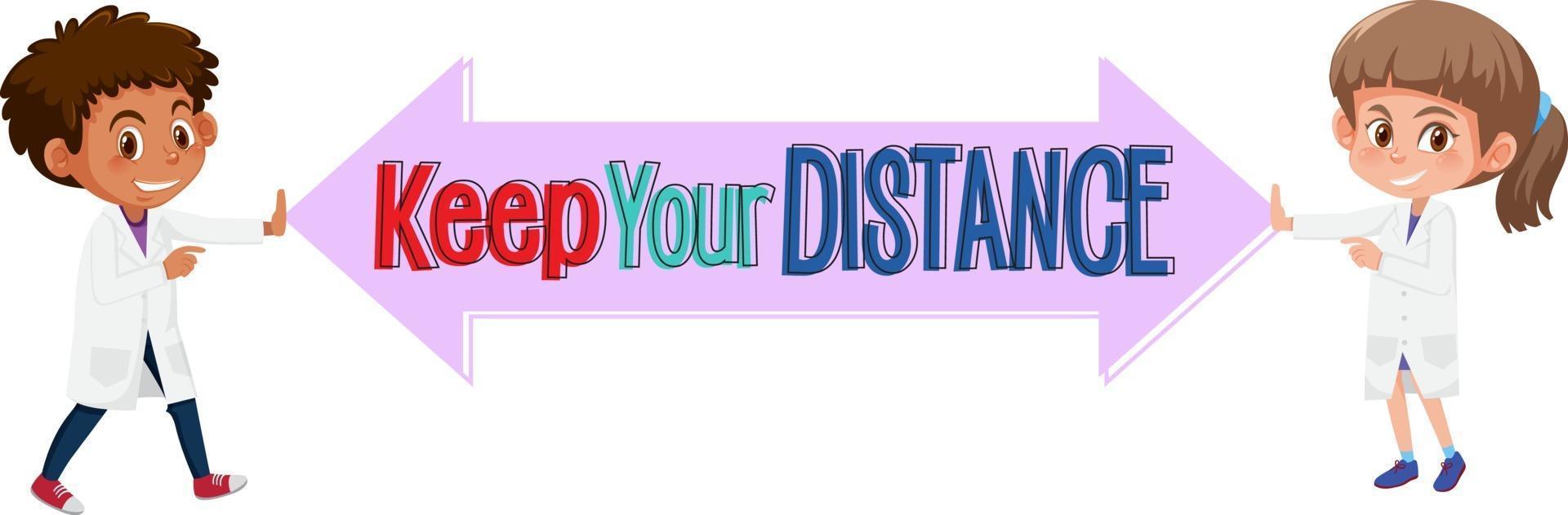 Keep your distance banner with cartoon character vector