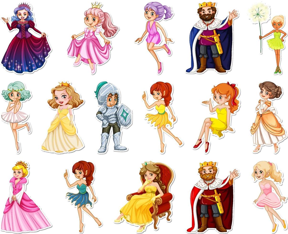 conjunto de pegatinas con diferentes personajes de dibujos animados de cuento de hadas vector