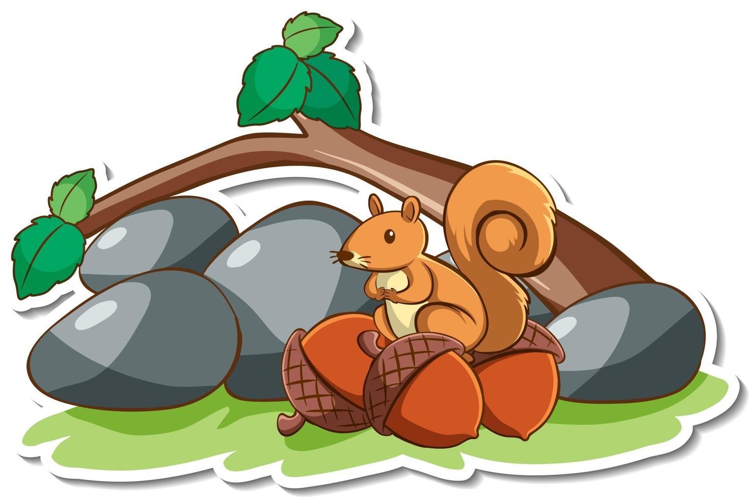 Cute squirrel standing on a branch sticker vector