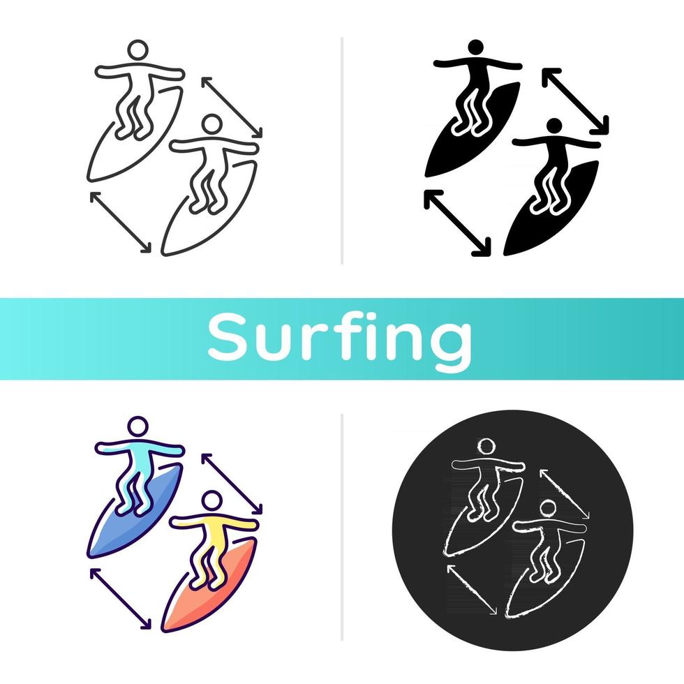 manteniendo la distancia entre el icono de los surfistas vector