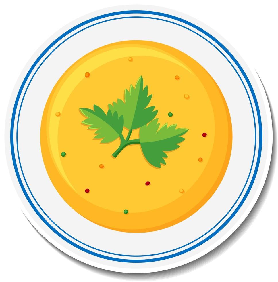 Plate of soup sticker on white background vector