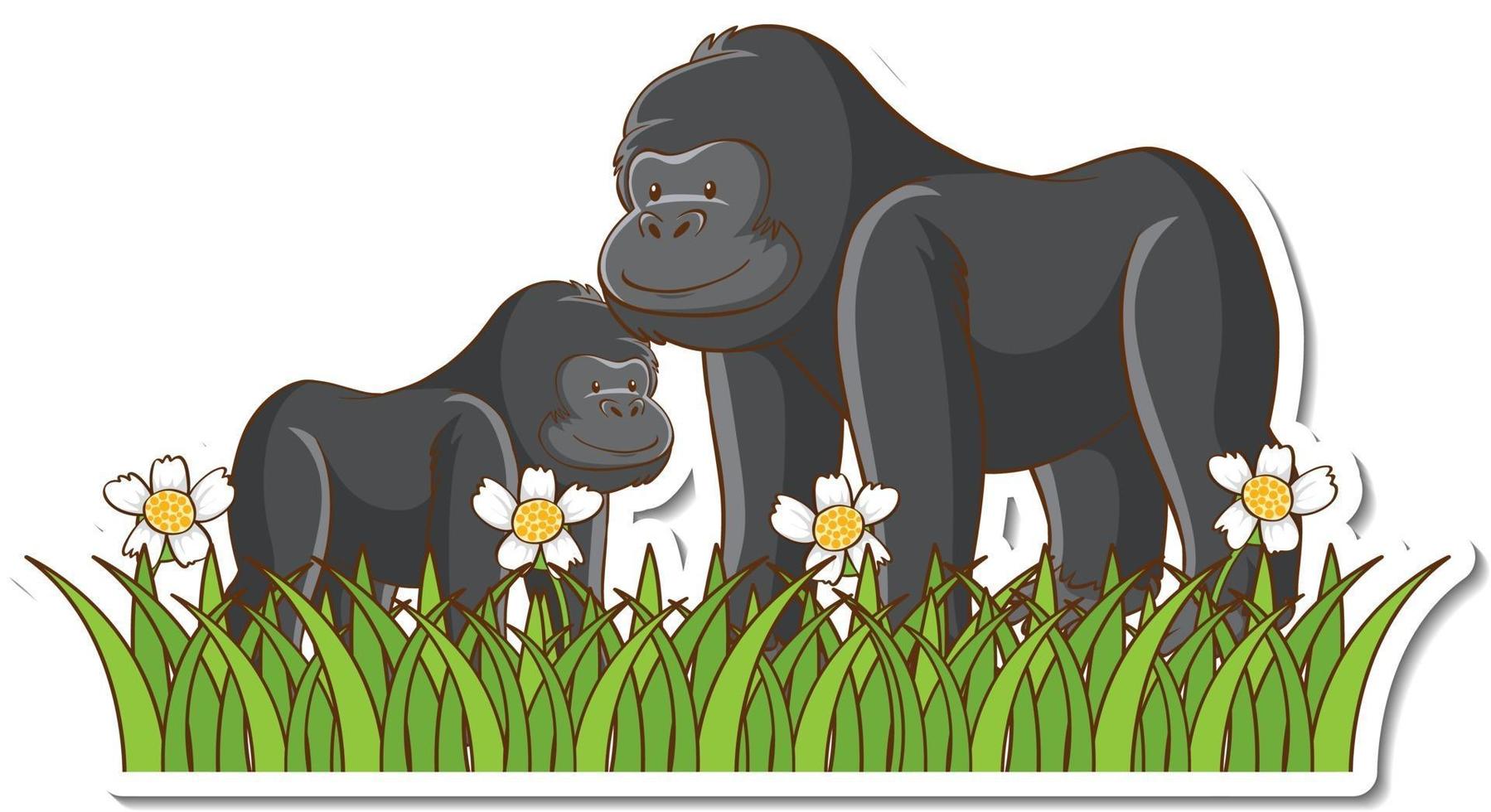 Gorilla mom and baby sticker vector