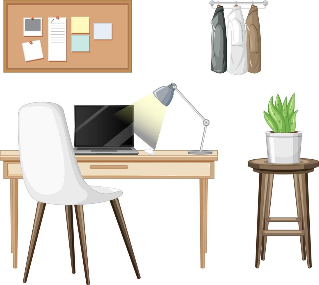 Conjunto de muebles para el diseño de interiores del espacio de trabajo sobre fondo blanco. vector