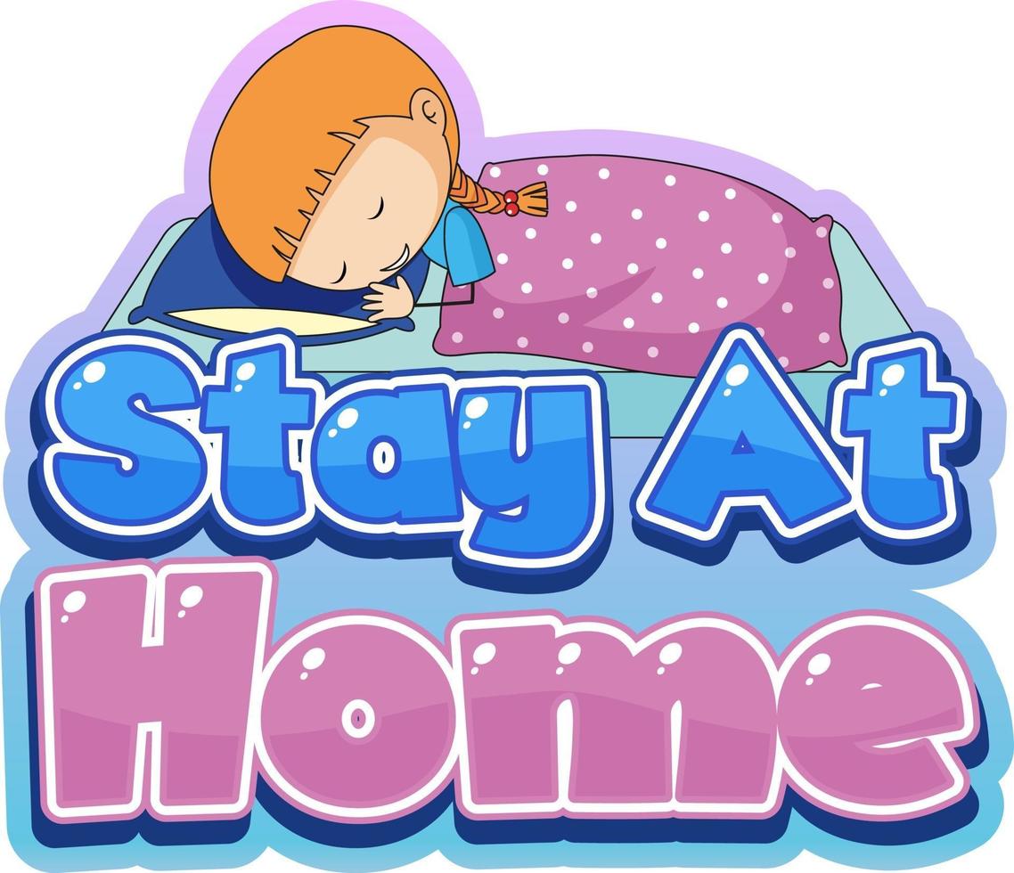 Stay At Home font design with little sleeping on white background vector