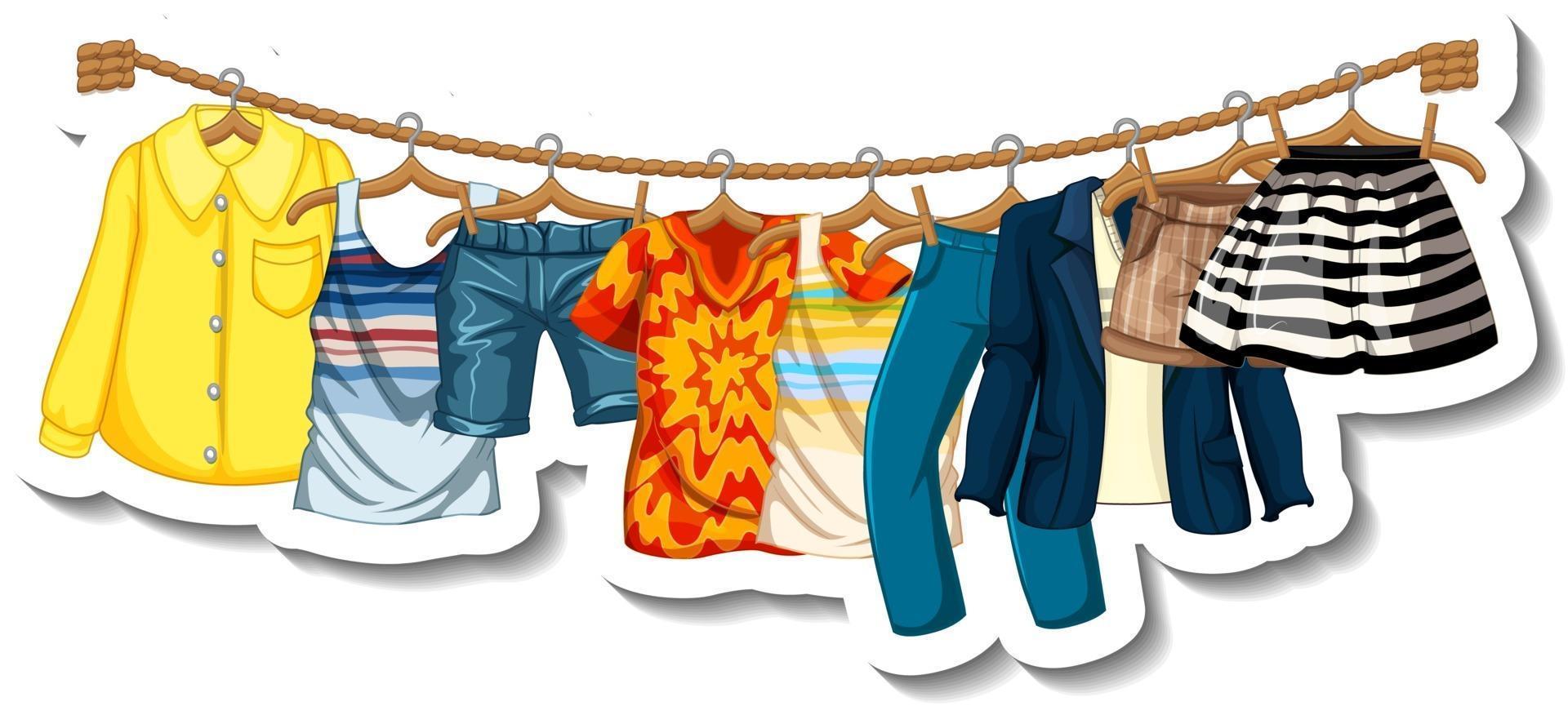 A sticker template of Clothes racks with many clothes on hangers vector