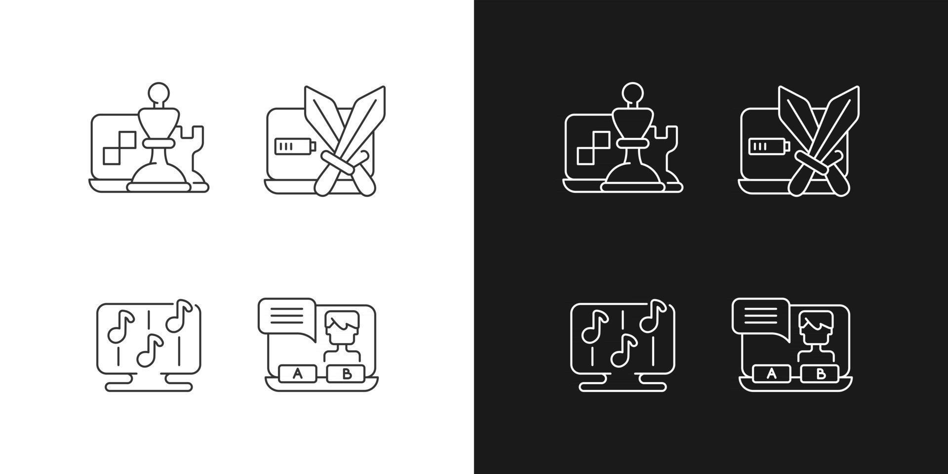 Competitive games types linear icons set for dark and light mode vector